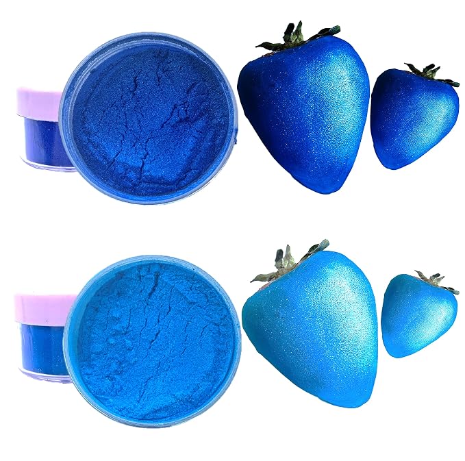 Edible glitter, Luster dust edible for cake decoration, edible paint for cookie decorating, Metallic Food paint 5 grams each jar Food grade 100% edible Kosher Certified. (Baby blue, Royal Blue)