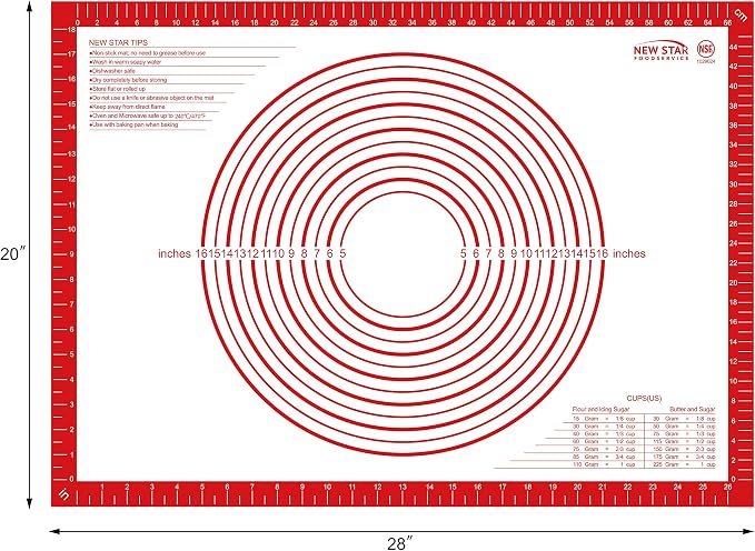 New Star Foodservice 20 x 28 Inch Non-Slip Silicone Pastry Mat, Extra Large Commercial Grade NSF Certified Baking Mat with Measurements