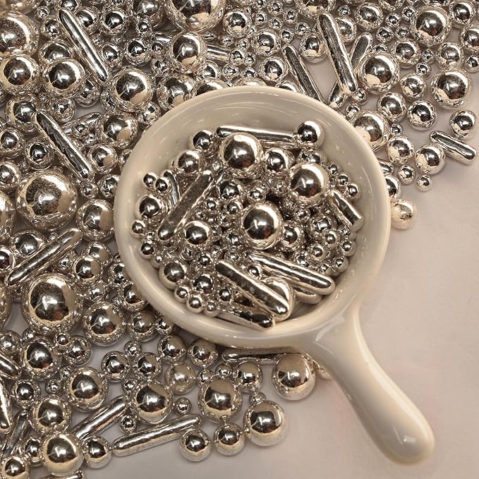 Silver Pearl Sugar Sprinkles, Baking Decorations | 26 Styles Mixed Size Round, For Cakes, Cupcakes, Cookies, Donuts & Ice Cream, Food Grade Pearl Cake Toppers