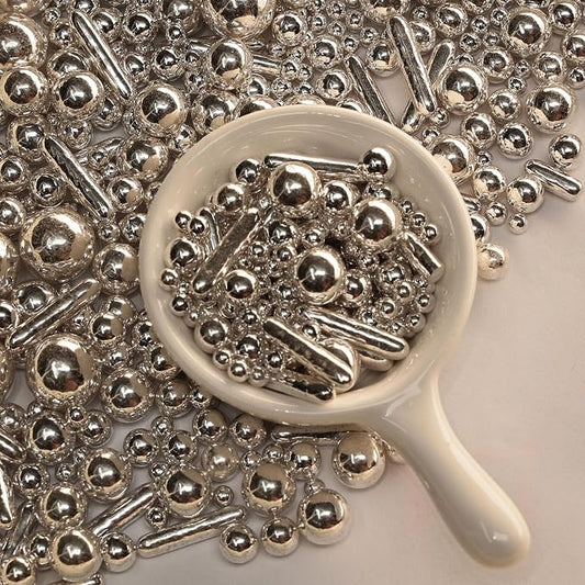Silver Pearl Sugar Sprinkles, Baking Decorations | 26 Styles Mixed Size Round, For Cakes, Cupcakes, Cookies, Donuts & Ice Cream, Food Grade Pearl Cake Toppers