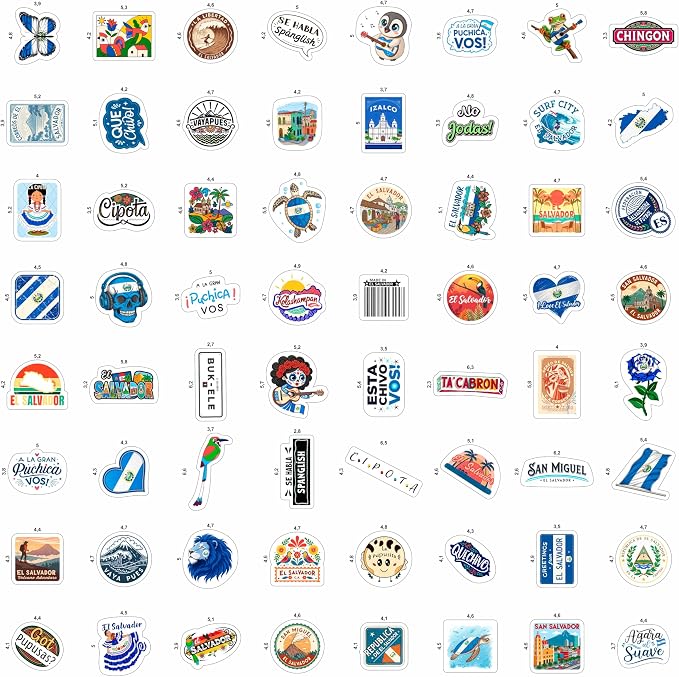 100Pcs El Salvador Stickers for Water Bottle -Salvadoran Stickers - El Salvador Party Decorations, Favors - Gift for Women & Men
