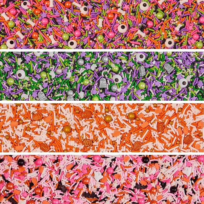Fancy Sprinkles House of Horrors Sprinkle Set | Halloween Sprinkles with Pumpkins, Bats, Eyeballs & Bones | Halloween Cake, Cupcake & Cookie Decorating | Halloween Gift | 4 Pack (0.5c)