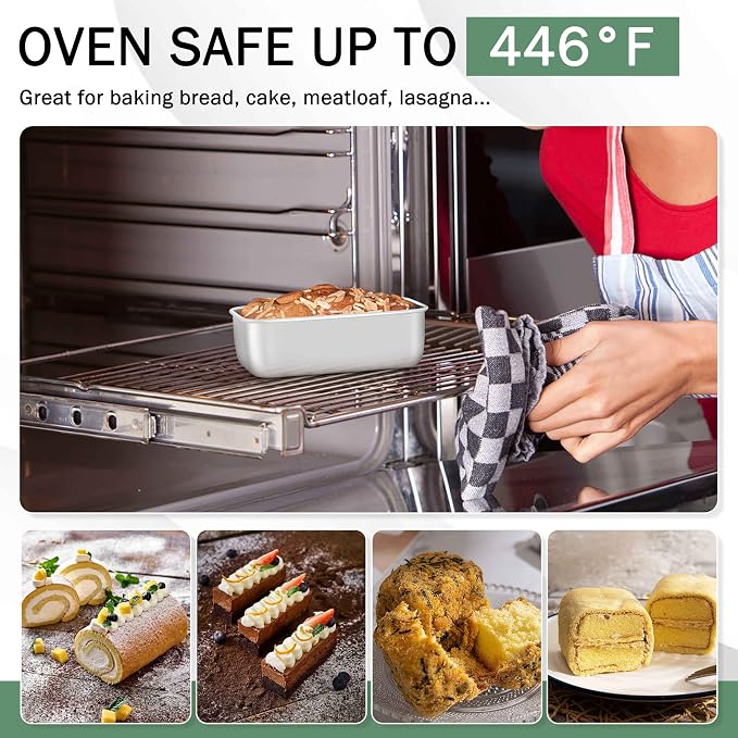 TeamFar Mini Loaf Pan, 6 PCS Stainless Steel Loaf Pans for Baking Bread, 6.3 x 3.5 Inch Bread Baking Pan for Homemade Bread, Meatloaf, Cake and Brownies, Non-Toxic, Oven & Dishwasher Safe