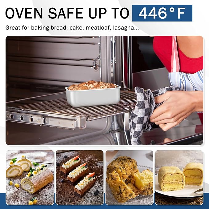 TeamFar Mini Loaf Pan, 3 PCS Stainless Steel Loaf Pans for Baking Bread, 6.3 x 3.5 Inch Bread Baking Pan for Homemade Bread, Meatloaf, Cake and Brownies, Non-Toxic, Oven & Dishwasher Safe