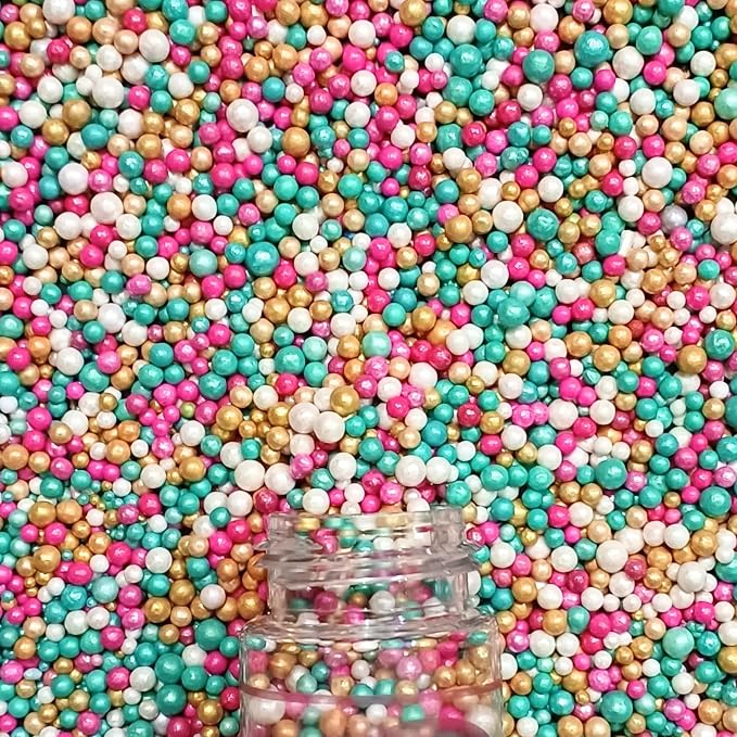 Confect Love Disco Balls Sprinkles Mix | Edible Decorative Pearl Balls in Turquoise, Pink, Gold & White – Cake Sprinkles for Decorating Cupcakes, Cookies, Cakes, and Party Treats | Vegan, Gluten-Free, Nut-Free, Soy-Free, Dairy-Free, Palm Oil-Free- 4.2