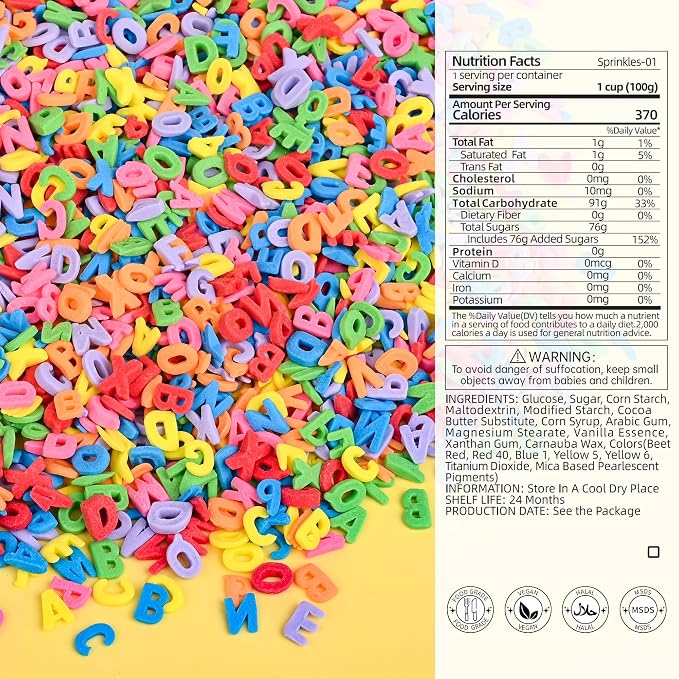 Bayep Rainbow Sprinkles for Cake Decorating Alphabet Bulk Sprinkles for Ice Cream, Cookies, Baking, Cupcake Topper Colorful Sprinkles Perfect for Birthday Party Christmas Holiday Supplies 3.52 Ounce