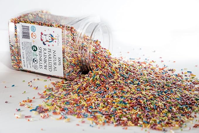100% NATURAL PEARLIZED RAINBOW SPRINKLES - Dairy Free, Nut Free, Gluten Free, Soy Free, Egg Free, Vegan, Kosher,Cake Decorating Jimmies,Cupcakes,Cookies,Cakes Topper,Bulk Candy,Large 1.5 LBS