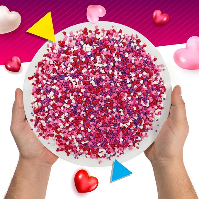 Heart Sprinkles, Heart Shaped Sprinkles for Cake Decorating, 8 Oz Bag | White, Red, Pink & Purple Dessert Toppers for Cupcakes & Cookies