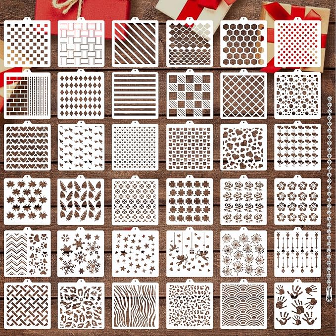 JULBEAR 36Pcs Baking Cookie Stencils for Royal Icing Airbrush Templates | Reusable Pattern, DIY Party Baking Painting Dessert Coffee Decoration, Mold Tools for Cookies Cake, 5.5x5.5 Inches