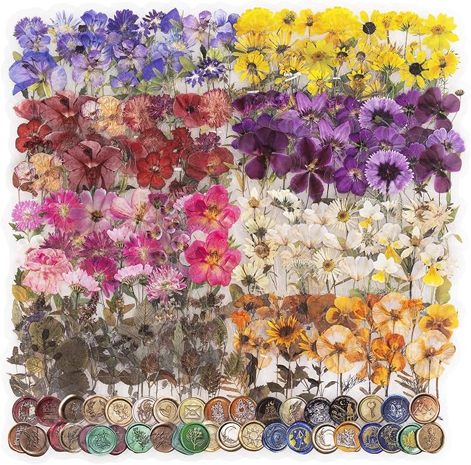 320PCS Pre-Cut Floral Stickers Set Small Flower Decal Journal Stickers PET Flower Sticker for Adult Card Making Letters DIY, Double Blade Line-Easy to Peel