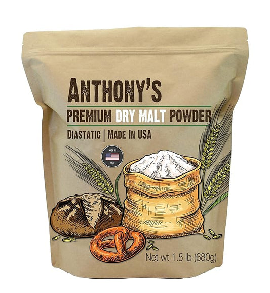Anthony's Diastatic Dry Malt Powder, 1.5 lb, Made in the USA, Diastatic, Malted Barley Flour