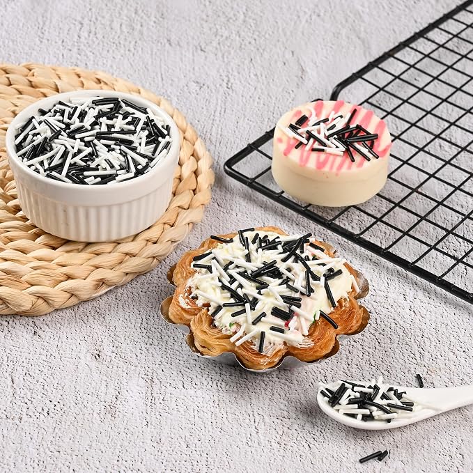 Jimmies Sprinkles for Cake Decorating, White & Black Sprinkles Perfect for Cupcake Toppers Wedding Party Valentines Halloween Christmas Supplies 3.52 Ounce
