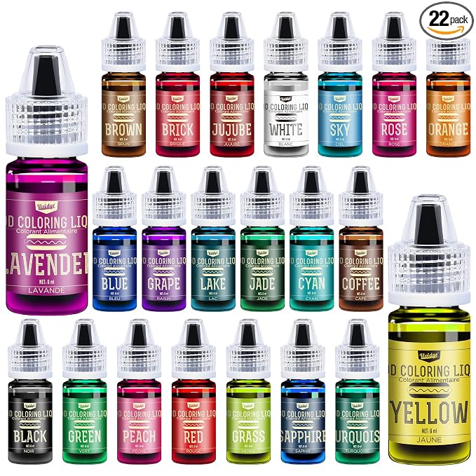 Food Coloring Set - 22 Vivid Colors Food Coloring Set for Baking, Cake Decorating, Cookie, Fondant and Macaron - Liquid Tasteless Food Color Dye for DIY and Crafts - .25 fl. oz. Bottles