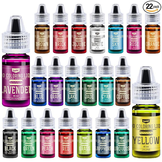 Food Coloring Set - 22 Vivid Colors Food Coloring Set for Baking, Cake Decorating, Cookie, Fondant and Macaron - Liquid Tasteless Food Color Dye for DIY and Crafts - .25 fl. oz. Bottles