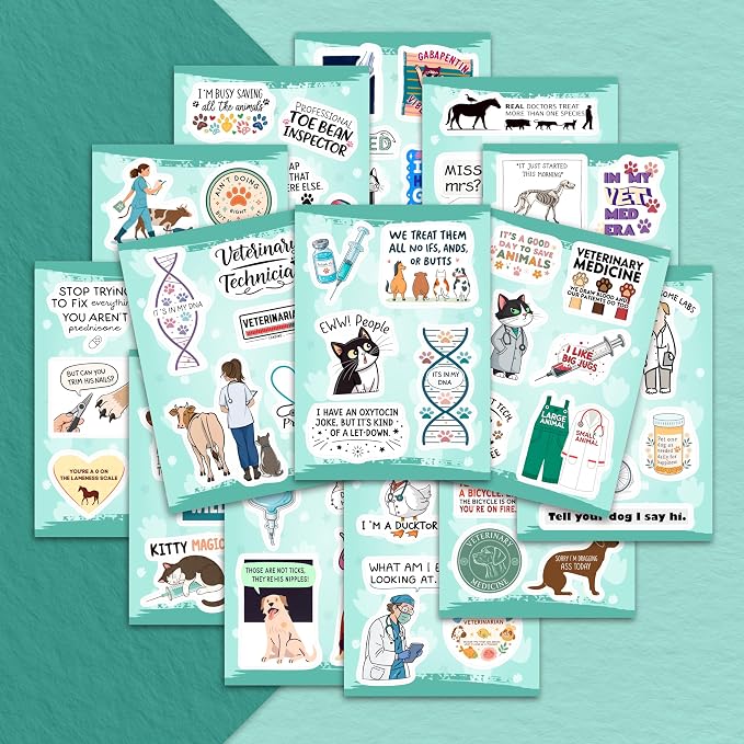 100Pcs Veterinary Stickers for Water Bottle - Funny Vet Stickers and Decals - Funny Veterinary Gifts, Party Supplies & Decorations - Vet Tech Gifts for Women & Men
