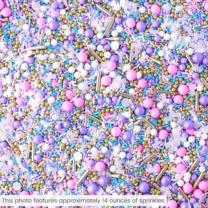 Sprinkle Pop Unicorn Sprinkle Mix| Pastel Pink Purple Blue White Sprinkles with ~10 Unicorn Wafer Paper and Gold Dragees Made in USA for Decorating Princess Birthday Cakes Cupcakes Donuts Cookies, 2oz