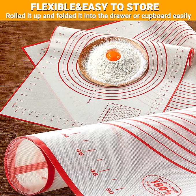 Qidoe Silicone Baking Mat, 16" x 24", Extra Thick Non-Stick, Food-Grade, Non-Slip, Red