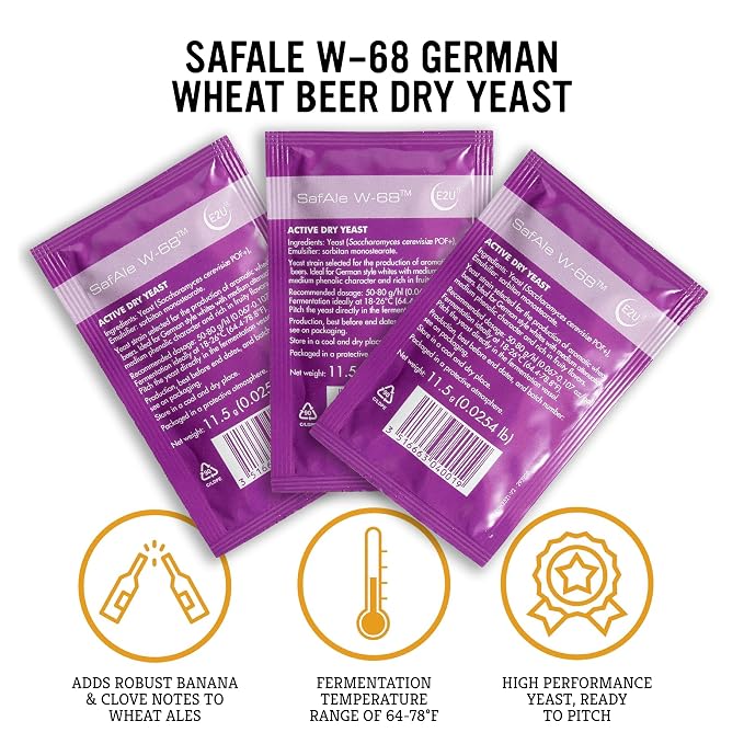 Craft A Brew - Safale W-68 Dry Yeast - Fermentis - German Wheat Beer Dry Yeast - For German, Belgian & Other Wheat Beer Styles - Ingredients for Home Brewing - Beer Making Supplies - 3 Pack