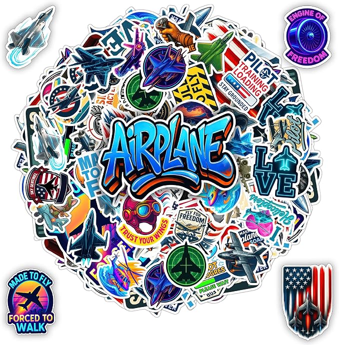 100 PCS Aviation Stickers Set – Fighter Jet & Helicopter Plane Pilot Vinyl Decals for Unisex Teen Adults – Airplane Laptop Water Bottle Scrapbook Helmet Party Favors Birthday