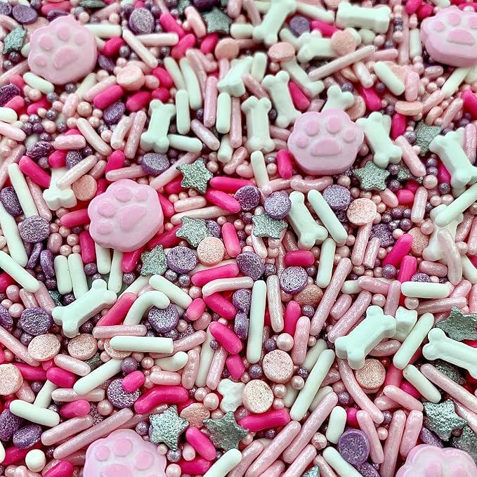COOL MOM SPRINKLES Pink Dog Birthday Sprinkles (4 oz.) –Girl Dog Paw Themed Sprinkles for Decorating Birthday Cakes, Cupcakes, Cookies & Desserts – Mixed in the USA/Gluten-Free