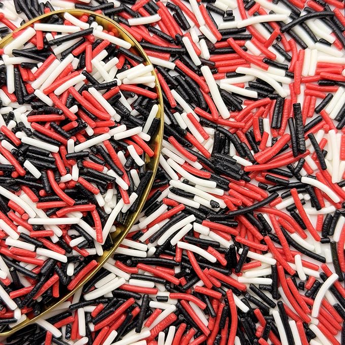 CandiJumpin Red White and Black Jimmy Sprinkles, Halloween Sprinkles for Cake Decorating Edible Crunchy Jimmies Ice Cream Toppings, Baby Shower Party Wedding Christmas Supplies 3 OZ