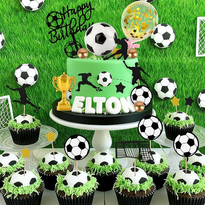 28 PCS Soccer Cake Topper Soccer Ball Player Cake Decorations with Ball Happy Birthday Topper for Boys Birthday Party Decorations Sport Themed Party Supplies