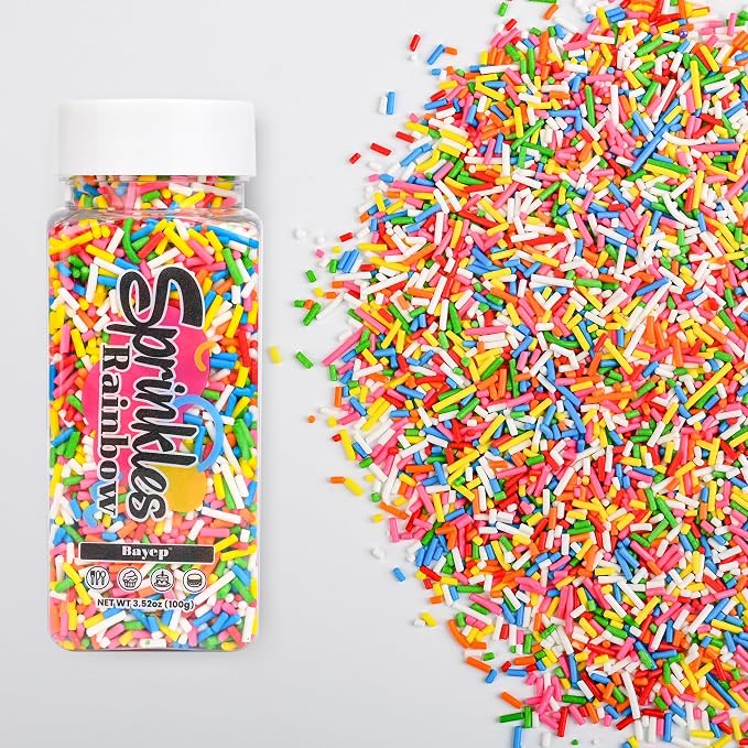 Bayep Jimmies Sprinkles for Cake Decorating Rainbow Sprinkles for Ice Cream, Cookies, Baking, Cupcake Topper Colorful Sugar Perfect for Birthday Party Christmas Holiday Supplies 3.52 Ounce