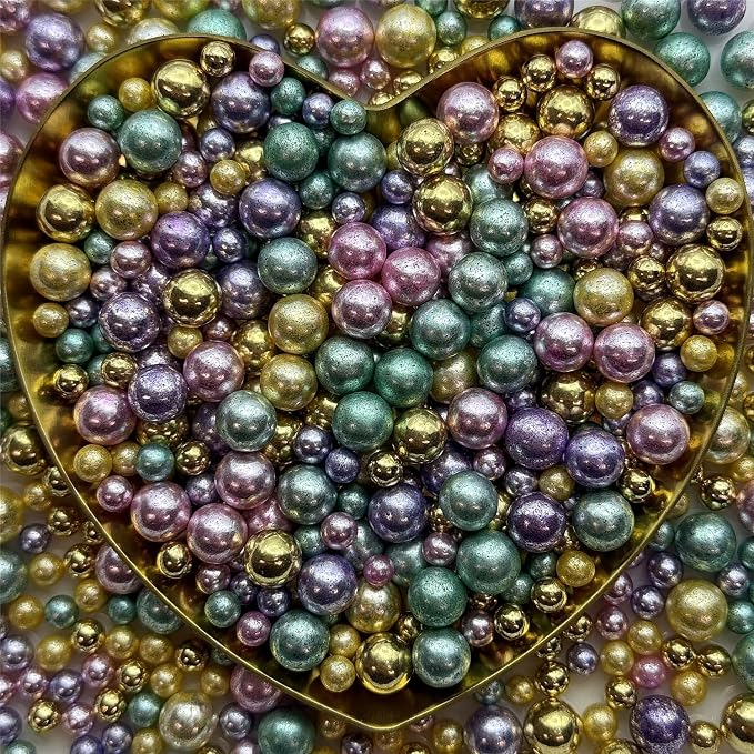 CandiJumpin Edible Pearls for Cake Decorating, Rainbow Pearl Sprinkles Colorful Silver Sugar Pearls Edible Cake Decorations Rainbow Pearl Sugar Sprinkles Silver Cupcake Toppers Baby Shower Party Birthday Wedding Christmas Supplies 3 OZ