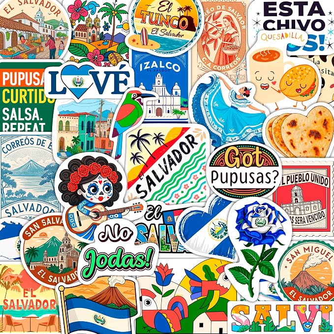 100Pcs El Salvador Stickers for Water Bottle -Salvadoran Stickers - El Salvador Party Decorations, Favors - Gift for Women & Men