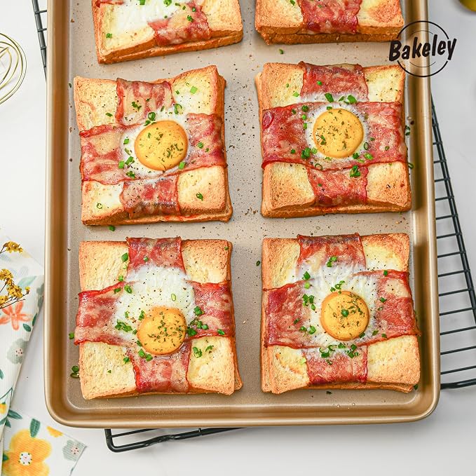 Baking Sheet Pan Set, 2 Commercial Cookie Sheet Pan, Nonstick Half Sheet Pan for Oven (Champagne Gold, 17.5"x11.7")