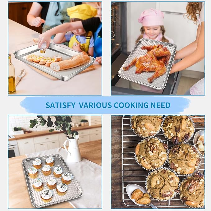 Herogo Stainless Steel Half Sheet Baking Pan with Rack Set(1 Pans + 1 Racks), 18" x 13" x 1" Large Metal Baking Tray with Cooling Rack Set for Oven Roasting, Rust & Warp Resistant & Nonstick