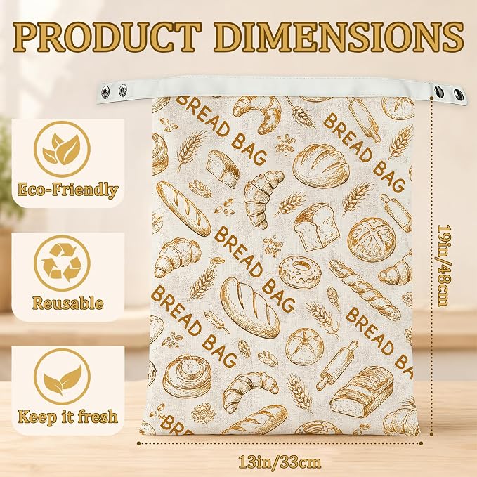 Vintage Kitchen Bakery Bread Bags for Homemade Bread, 2 Pack Linen and Beeswax Sourdough Storage Bags, Reusable Keeper, Keeps Breads Fresh Longer, Gifts for Bakers