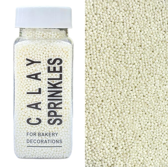 Sentovac Edible 2mm White Pearl Sugar Sprinkles for Cake Decorating | 1 Bottle 3.53oz/ 100g Cookie Decorating Celebrations Wedding Shower Party Chirstmas Supplies