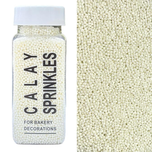 Sentovac Edible 2mm White Pearl Sugar Sprinkles for Cake Decorating | 1 Bottle 3.53oz/ 100g Cookie Decorating Celebrations Wedding Shower Party Chirstmas Supplies