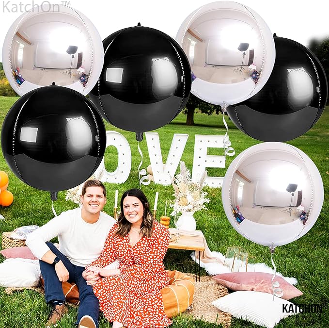 KatchOn, Large Black and Silver Balloon - 22 Inch, Pack of 6 | Black and Silver Mylar Balloons for New Years Decorations 2026 | Birthday, Bachelorette Party Decorations | New Years Eve Balloons