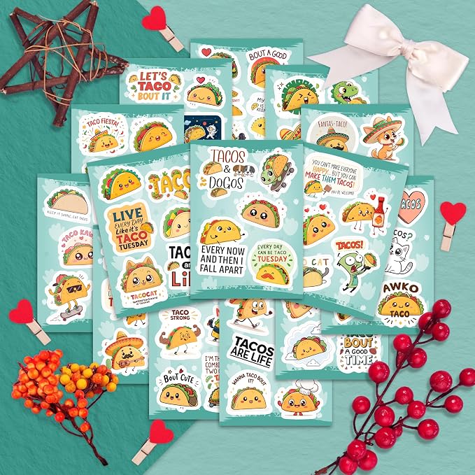 100Pcs Taco Stickers for Adults Vinyl - Mexican Food Stickers for Water Bottles, Scrapbooking, Laptop - Mexican Party Favors, Decorations - Gifts for Taco Lovers - Gift for Women & Men