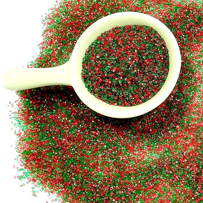 Edible Red and Green Sanding Sugar Sprinkles 142g/ 5.01oz Christmas Themed Sanding Sugar for Baking and Decorating Topping Cake Cookie Cupcake Topper Ice Cream Supplies