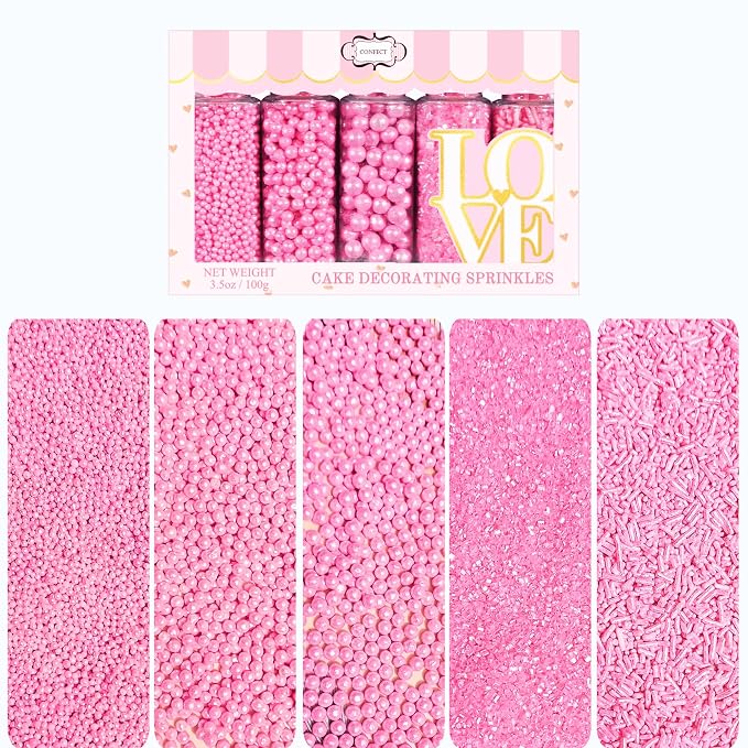 Confect Sprinkles for Cakes & Cupcakes – Assorted Pack of 5 Girly Dream Baby Shower Pearl Sprinkles –Edible Cake Topping for Cupcakes, Cookies, Desserts – Celebration Baking Decoration – Vegan, Gluten-Free, Nut-Free, Soy-Free, Dairy-Free , Handcrafted ...
