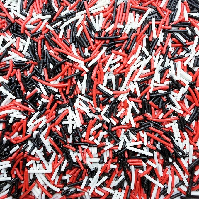 SE Si&Moos Red Black and White Jimmies Sprinkles Black and Red Halloween Sprinkles for Cake Decorating Edible Crunchy Jimmies for Topping Ice Cream, Cookies, Cakes, Cupcakes, Dessert Decorating 3 OZ