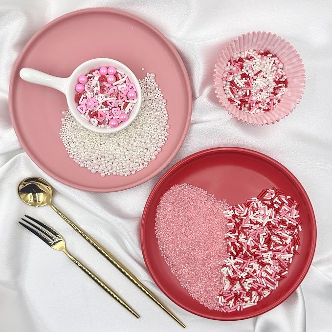 Valentines Sprinkles for Cake Decorating, 7.8oz Pink Heart Jimmies Pearl Sprinkles for Valentines Cookie Baking Cupcake Topping