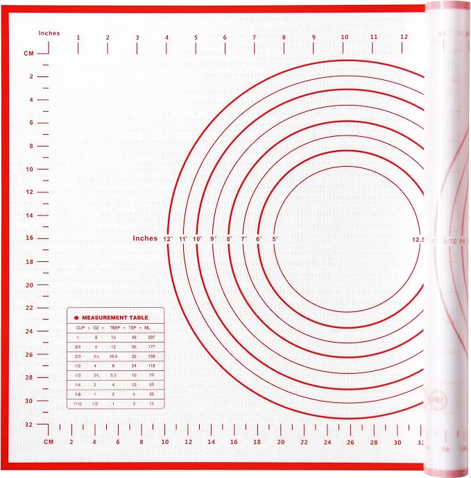 Yansumi Silicone Pastry Mat Extra Large Non-Slip Mat for Rolling Dough Pie Crust and Baking Non-Stick with Measurements (Red, 24"L x 16"W)