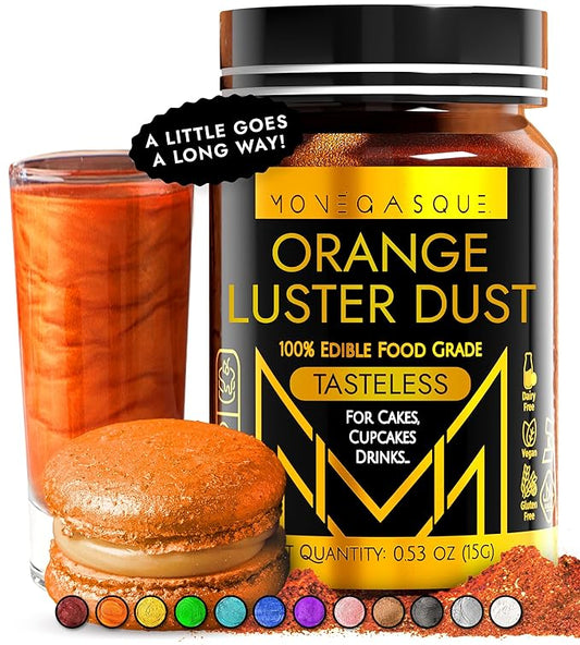 MONÉGASQUE Orange Edible Glitter for Drinks 15g – Edible Glitter for Cakes & Cocktails – Cupcake Luster Dust – Cocktail Drink Shimmer Powder – Spray Sprinkles for Cake Decorations & Orange Chocolate