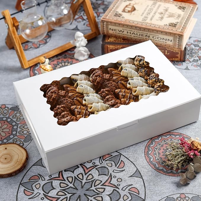 NPLUX 30 Pack 12x8 Cookie Boxes with Window for Busy Bakeries | Thirty boxes give busy bakers enough packaging for several batches, with fewer last-minute trips for more boxes.