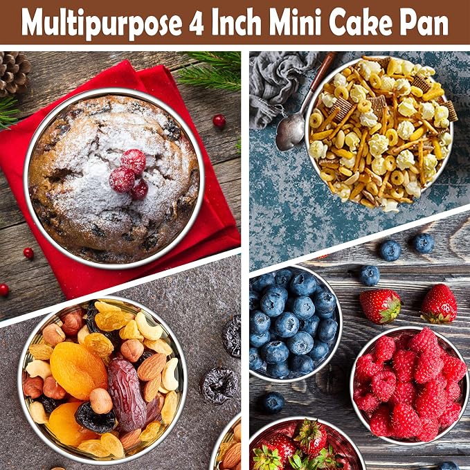 P&P CHEF Cake Pans Sets for Baking, 4" + 4" + 6" + 6" 4 Piece Stainless Steel Round Cake Pans Tin, Oven/Pot/Dishwasher Safe, Combination of Different Sizes, Leak-proof & Easy Clean