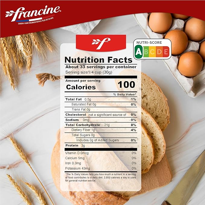 Francine Wheat Flour, T55 French Flour from France with Lower Gluten Content, Makes Great Breads, Pastries and Desserts, 35.3oz/1 kg