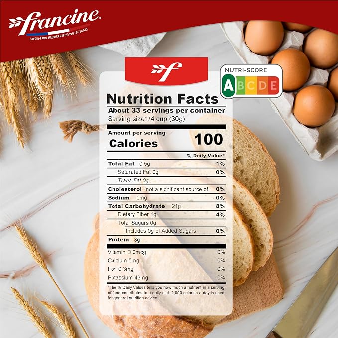 Francine Wheat Flour, T55 French Flour from France with Lower Gluten Content, Makes Great Breads, Pastries and Desserts, 35.3oz/1 kg (Pack of 6)