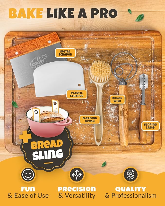 CRUSTLOVE Dutch Oven for Bread Baking - incl. Sourdough Bread-Baking Supplies like Banneton Bread-Proofing Basket - 5QT Enameled Cast Iron Bread-Oven with Lid, Baking Pan, Scoring Tool Lame