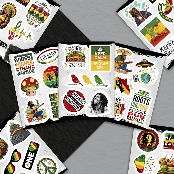 100Pcs Reggae Stickers and Decals for Adults for Water Bottle & Laptops - Rasta Stickers, Jamaica Band Decals - Bob the King of Reggae Gifts for Men & Women