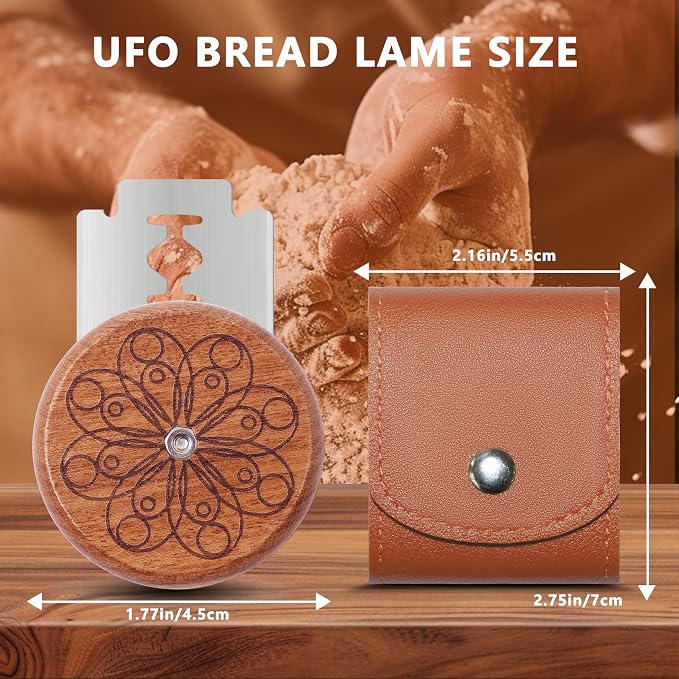 UFO Bread Lame Cutter for Homemade Sourdough,Bread Scorer Tool for Sourdough with 5 Blades and Case,Slashing Tool Bread Cutting Knife for Artisan Bread and Baguette Makers,Circle-brown
