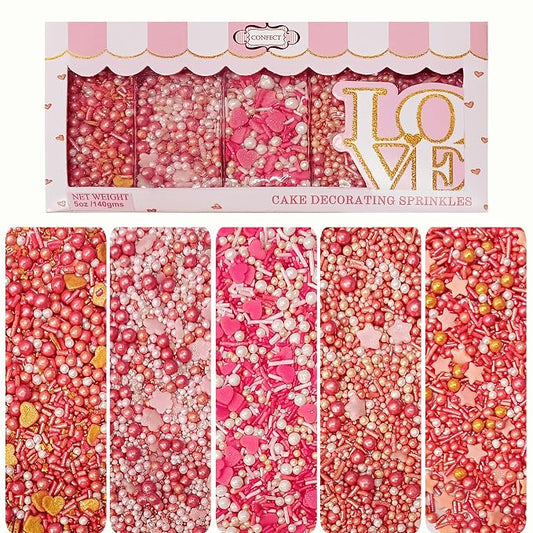 Confect Pink, White & Gold Heart & Flower Sprinkles Mix – Edible Sprinkles for Baking, Cake & Cupcake Decorations – Valentine’s Day Sprinkles – Festive Edible Baking Toppers | Vegan, Gluten-Free, Nut-Free, Soy-Free, Dairy-Free, Palm Oil-Free- 5 Oz